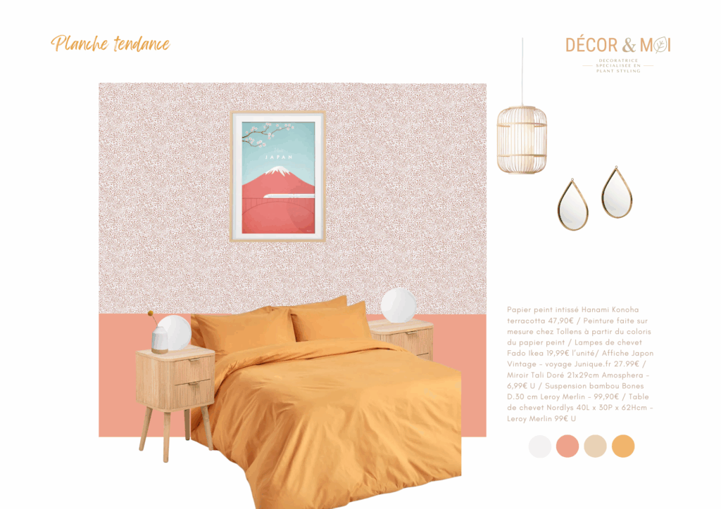 planche tendance décoration chambre japon poétique élégant