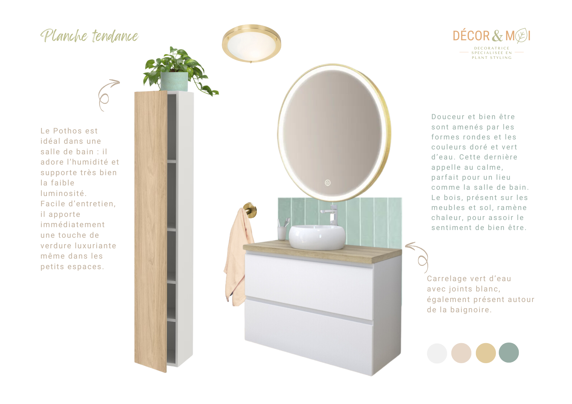 Rénovation salle de bain carrelage vert Zellige et bois