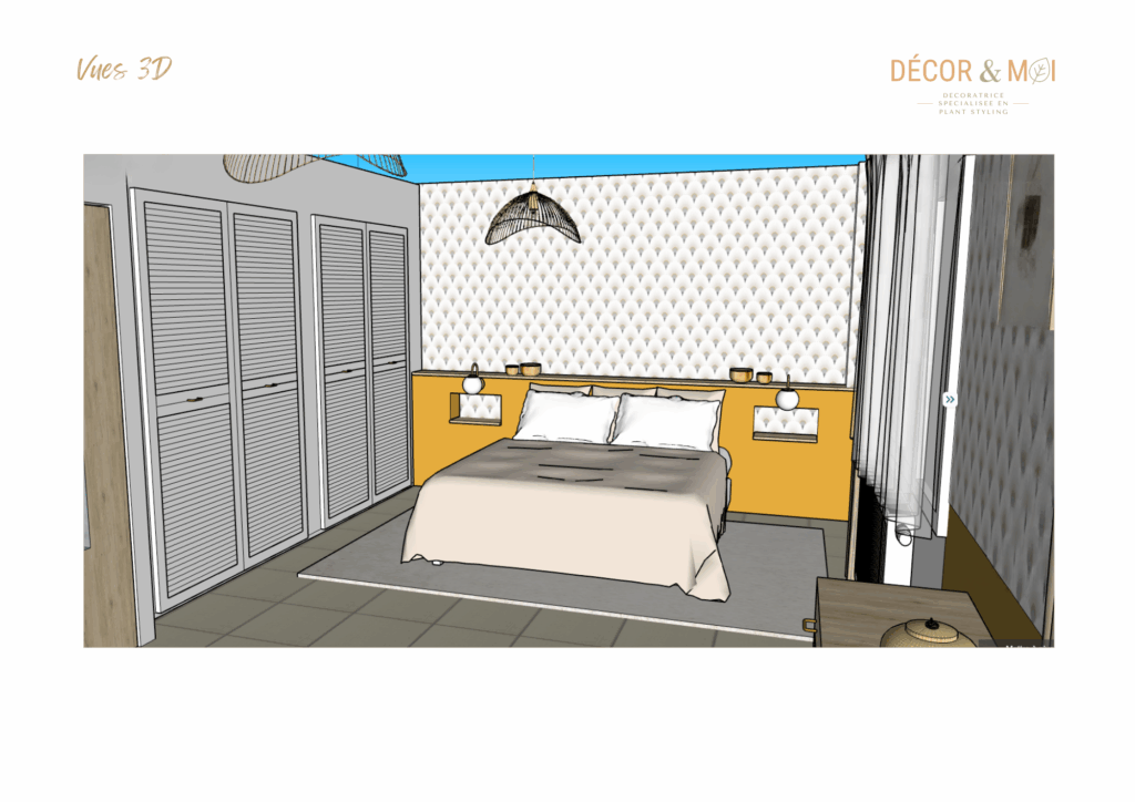Plans 3D de réaménagement d’une chambre et optimisation d'espace – ambiance cocooning  Toulon et environs